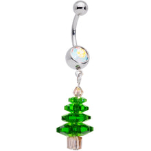 Load image into Gallery viewer, Aurora Green Gem Christmas Tree Holiday Dangle Belly Ring
