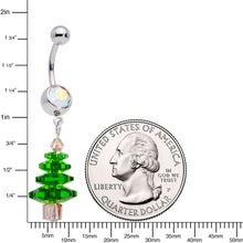 Load image into Gallery viewer, Aurora Green Gem Christmas Tree Holiday Dangle Belly Ring
