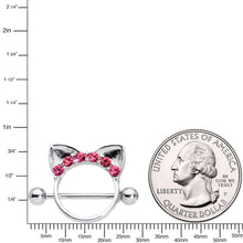Load image into Gallery viewer, 14G 9/16 Pink Gem Kitty Cat Ears Nipple Shield Set
