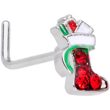 Load image into Gallery viewer, 20G 7mm Red Gem Gifts Stocking Christmas L Shape Nose Ring
