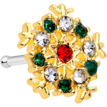 Load image into Gallery viewer, 20G 7mm Red Green Gem Gold Tone Snowflake Christmas Nose Bone
