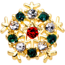 Load image into Gallery viewer, 20G 7mm Red Green Gem Gold Tone Snowflake Christmas Nose Bone
