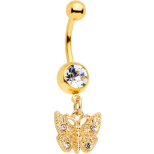 Load image into Gallery viewer, Gold Tone Clear Gem Baroque Butterfly Dangle Belly Ring

