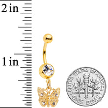 Load image into Gallery viewer, Gold Tone Clear Gem Baroque Butterfly Dangle Belly Ring
