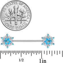 Load image into Gallery viewer, 14G 5/8 Aqua Gem Winter Snowflake Christmas Nipple Ring Set
