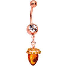 Load image into Gallery viewer, Clear Brown Gem Rose Gold Tone Fall Autumn Acorn Dangle Belly Ring
