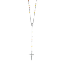 Load image into Gallery viewer, Three Toned Rosary Chain and Bead Necklace in Sterling Silver
