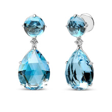 Load image into Gallery viewer, 18K White Gold 1/5 Cttw Diamond with Round London Blue Topaz and 20 x 15mm Pear Cut Sky Blue Topaz Gemstone Dangle Earring (G-H Color, SI1-SI2 Clarity)
