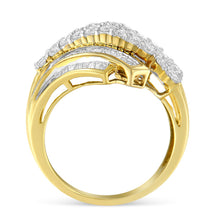 Load image into Gallery viewer, 10K Yellow Gold 1.0 Cttw Round &amp; Baguette Cut Diamond 64 Stone Bypass Style Channel Set Modern Statement Ring (H-I Color, SI1-SI2 Clarity) - Size 6
