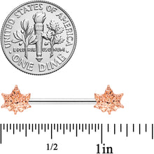 Load image into Gallery viewer, 14G 5/8 Rose Gold Tone Pot Leaf Barbell Nipple Ring Set
