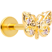 Load image into Gallery viewer, 16G 5/16 Clear Gem Gold Tone Butterfly Labret Monroe Tragus
