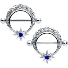 Load image into Gallery viewer, 14G 3/4 Clear Blue Gem Evening Star Nipple Shield Set
