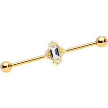 Load image into Gallery viewer, 14G Clear Gem Gold Tone Regal Rectangle Industrial Barbell 38mm
