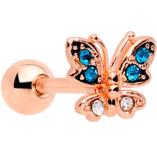 Load image into Gallery viewer, 16G 1/4 Aqua Gem Rose Gold Tone Glam Butterfly Cartilage Tragus

