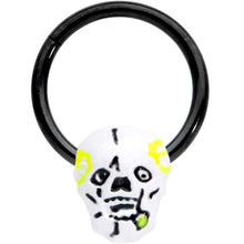 Load image into Gallery viewer, 16G 3/8 Black White Skull Halloween Hinged Segment Ring
