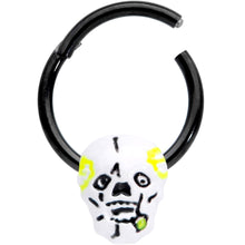 Load image into Gallery viewer, 16G 3/8 Black White Skull Halloween Hinged Segment Ring
