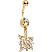 Load image into Gallery viewer, Clear Gem Gold Tone Spider Web Halloween Dangle Belly Ring Set of 2
