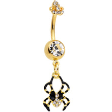 Load image into Gallery viewer, Clear Gem Gold Tone Spider Web Halloween Dangle Belly Ring Set of 2
