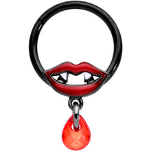 Load image into Gallery viewer, 16G 3/8 Red Gem Black Vampire Fang Halloween Hinged Segment Ring
