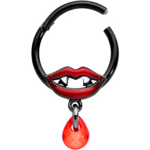 Load image into Gallery viewer, 16G 3/8 Red Gem Black Vampire Fang Halloween Hinged Segment Ring
