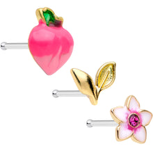 Load image into Gallery viewer, 20G 1/4 Pink Gem Berry Leaves Spring Flower Nose Bone Set of 3

