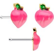 Load image into Gallery viewer, 20G 1/4 Pink Gem Berry Leaves Spring Flower Nose Bone Set of 3
