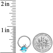 Load image into Gallery viewer, 16G 3/8 Aqua Gem Star Saturn Planet Hinged Segment Ring
