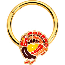 Load image into Gallery viewer, 16G 3/8 Gold Tone Turkey Thanksgiving Hinged Segment Ring
