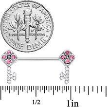 Load image into Gallery viewer, 14G 9/16 Pink Gem Open Key Barbell Nipple Ring Set
