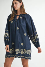 Load image into Gallery viewer, Embroidered Long Sleeve Peasant Mini Dress For Women – Embroidered Mini Dress, Long Sleeve Peasant Dress, Bohemian Dress, Casual Peasant Dress, Timeless Elegance Dress
