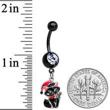 Load image into Gallery viewer, Black Santa Claus Black Cat Christmas Dangle Belly Ring

