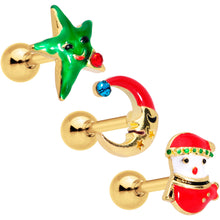 Load image into Gallery viewer, 16G 1/4 Red Green Gem Merry Christmas Cartilage Tragus Set of 3
