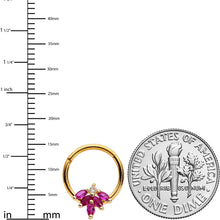 Load image into Gallery viewer, 16G 3/8 Dark Red Gem Gold Tone Autumn Leaves Hinged Segment Ring
