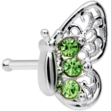 Load image into Gallery viewer, 20G 1/4 Green Gem Lacy Butterfly Nose Bone

