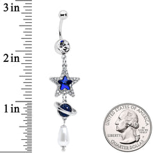 Load image into Gallery viewer, Clear Blue Gem Star Saturn Pearlescent Dangle Belly Ring
