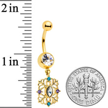 Load image into Gallery viewer, Gold Tone Jeweled Web Flower Dangle Belly Ring
