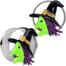 Load image into Gallery viewer, Orange Gem Green Witch Halloween Double Flare Tunnel Plug Set
