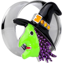 Load image into Gallery viewer, Orange Gem Green Witch Halloween Double Flare Tunnel Plug Set
