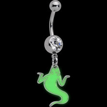 Load image into Gallery viewer, Clear Gem White Ghost Glow in the Dark Halloween Dangle Belly Ring
