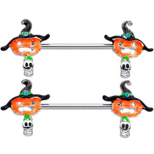 Load image into Gallery viewer, 14G 9/16 Pumpkin Witch Ghost Halloween Barbell Nipple Ring Set
