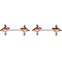 Load image into Gallery viewer, 14G 9/16 Pumpkin Witch Ghost Halloween Barbell Nipple Ring Set

