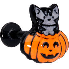 Load image into Gallery viewer, 16G 5/16 Black Cat Surprise Pumpkin Halloween Labret Tragus
