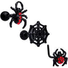 Load image into Gallery viewer, 16G 20G Red Spider Halloween Cartilage Labret Nose Set of 3

