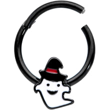 Load image into Gallery viewer, 16G 3/8 Black Witchy Ghost Halloween Hinged Segment Ring
