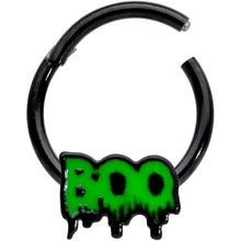 Load image into Gallery viewer, 16G 3/8 Black Green Spooky Boo Halloween Hinged Segment Ring
