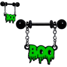 Load image into Gallery viewer, 14G 9/16 Green Spooky Boo Halloween Chain Dangle Nipple Ring Set
