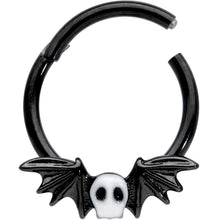 Load image into Gallery viewer, 16G 3/8 Wing Skull Memento Mori Halloween Hinged Segment Ring
