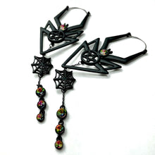 Load image into Gallery viewer, Vitrail Gem Black Spider Pentagram Dangle Tunnel Plug Earrings
