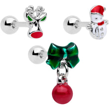 Load image into Gallery viewer, 16G 1/4 Reindeer Snowman Christmas Dangle Cartilage Tragus Set of 3
