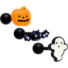 Load image into Gallery viewer, 16G 1/4 Black Bat Ghost Halloween Cartilage Tragus Set of 3
